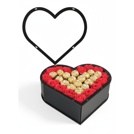 Подарунковий набір Black Passion  Чорне серце з червоними трояндами та Ferrero Rocher